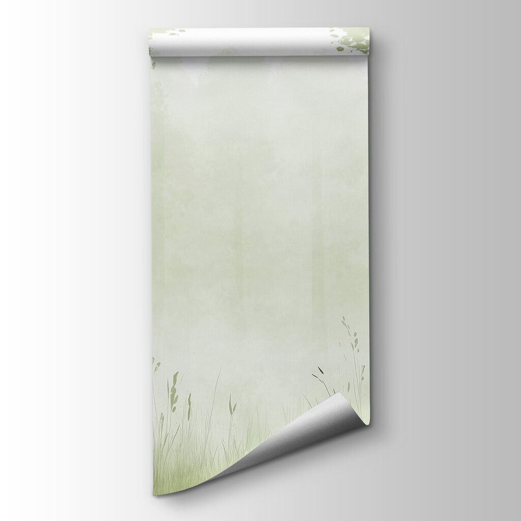 Foggy forest with trees and grass