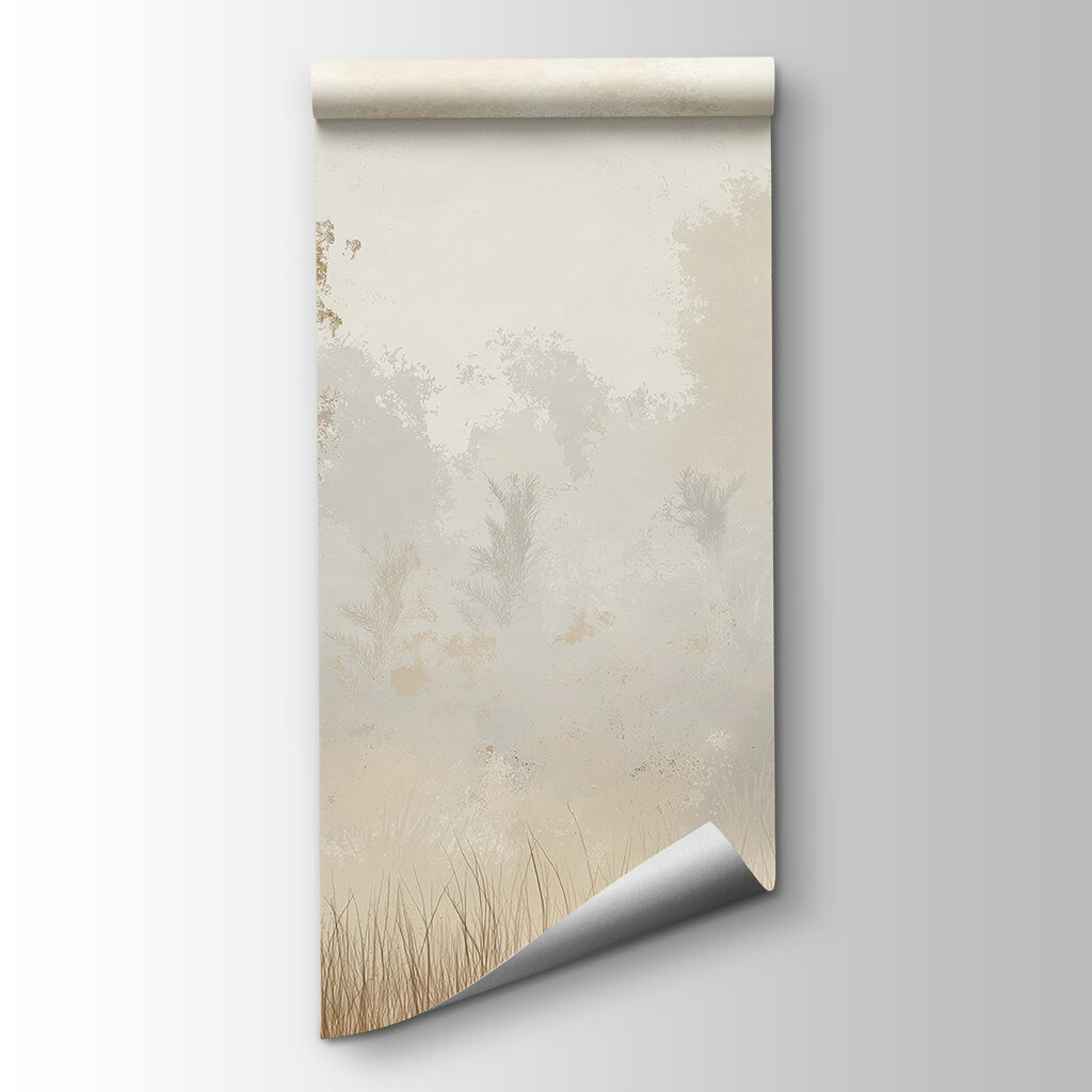 Foggy forest with trees and grass Foggy forest with trees and grass