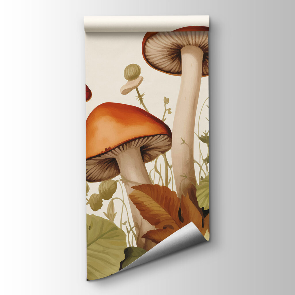 Group of mushrooms with leaves