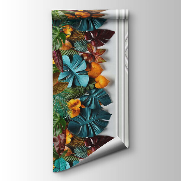 White door with colorful leaves