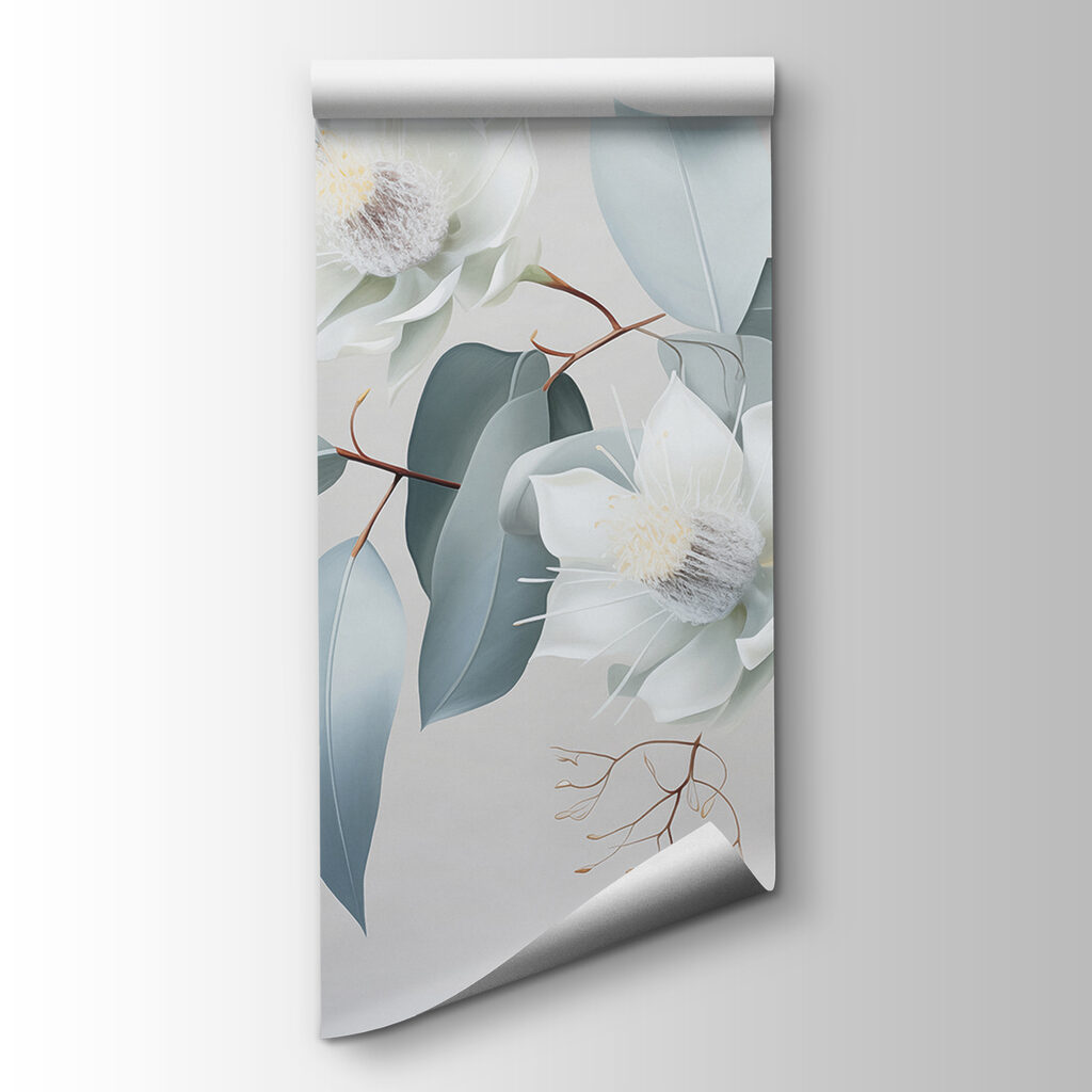 White flowers and leaves on a branch