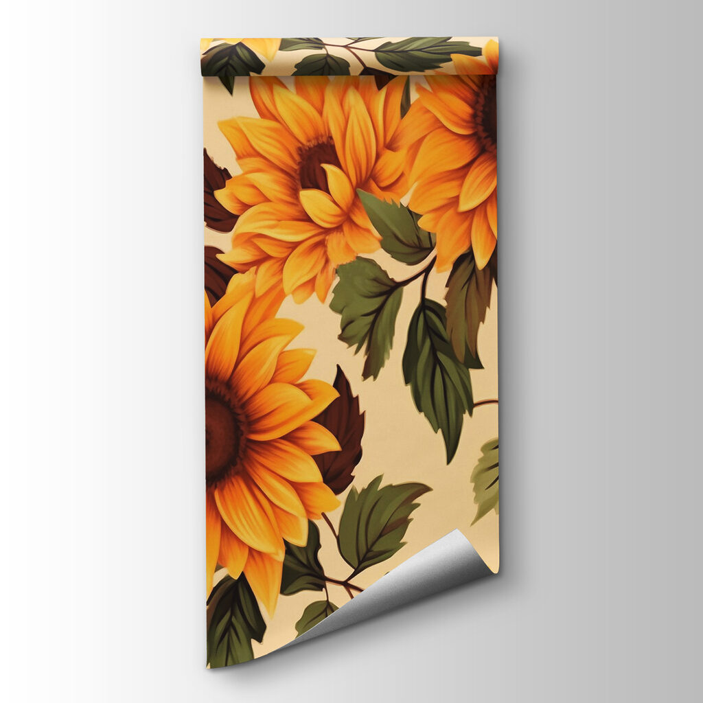 Pattern of sunflowers and leaves