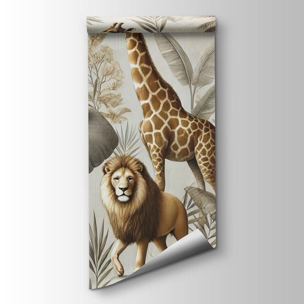 Wallpaper with animals and plants