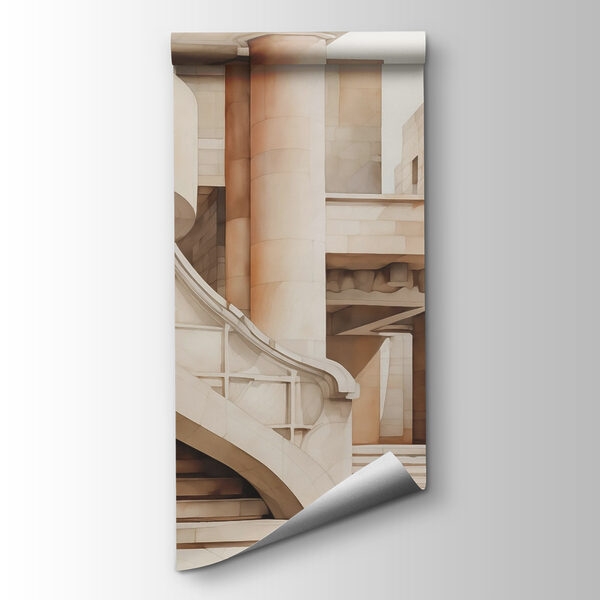 Painting of a building with stairs and steps