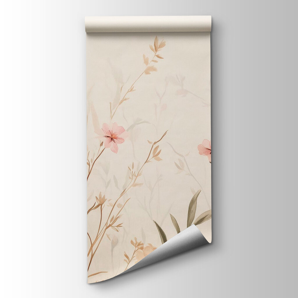 Wallpaper with flowers and leaves
