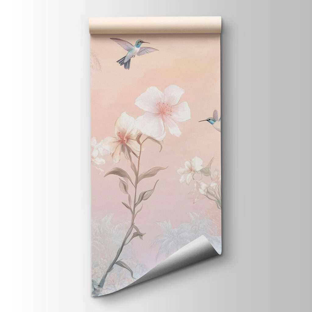 Group of birds flying over flowers Group of birds flying over flowers