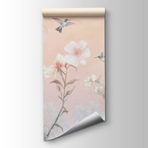 Group of birds flying over flowers Group of birds flying over flowers