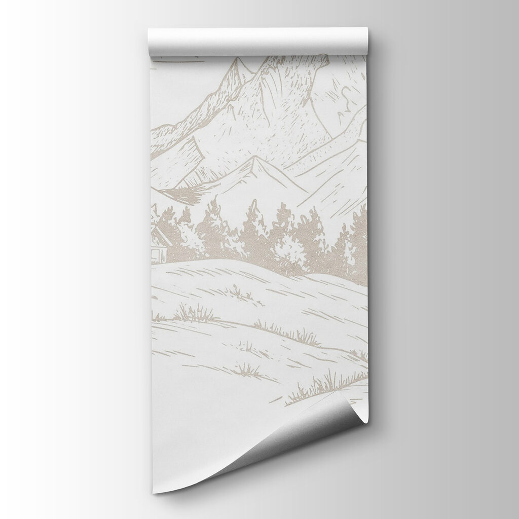 Drawing of a landscape with mountains and trees