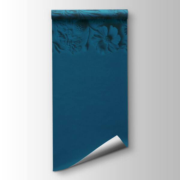Blue background with flowers and leaves