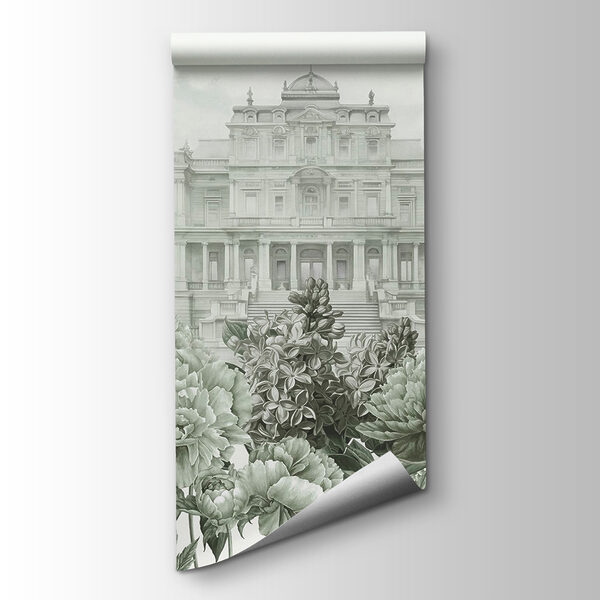 Large white building with flowers