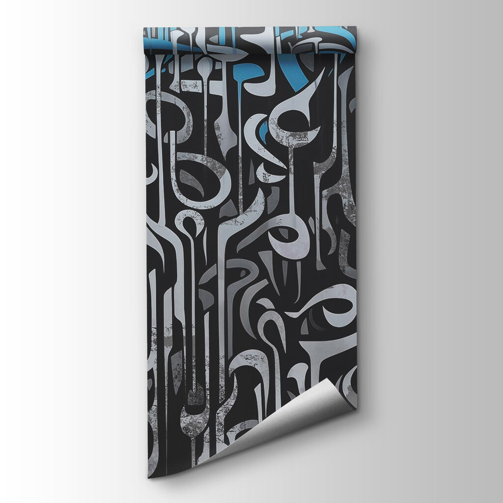 Black and white art with blue and white lines Black and white art with blue and white lines
