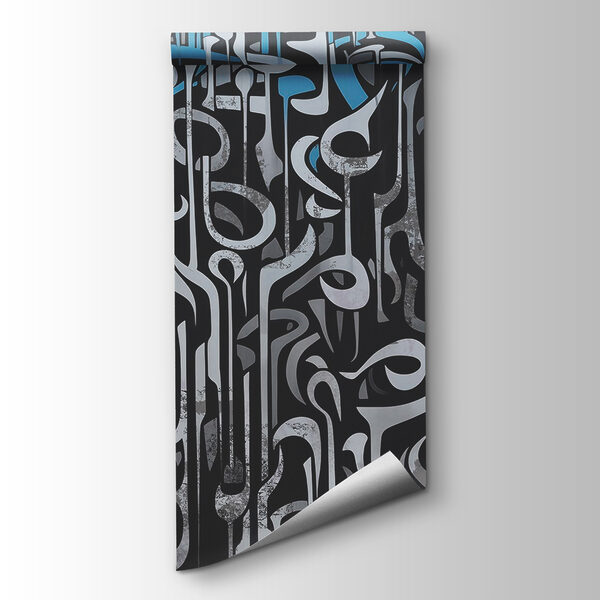 Black and white art with blue and white lines Black and white art with blue and white lines