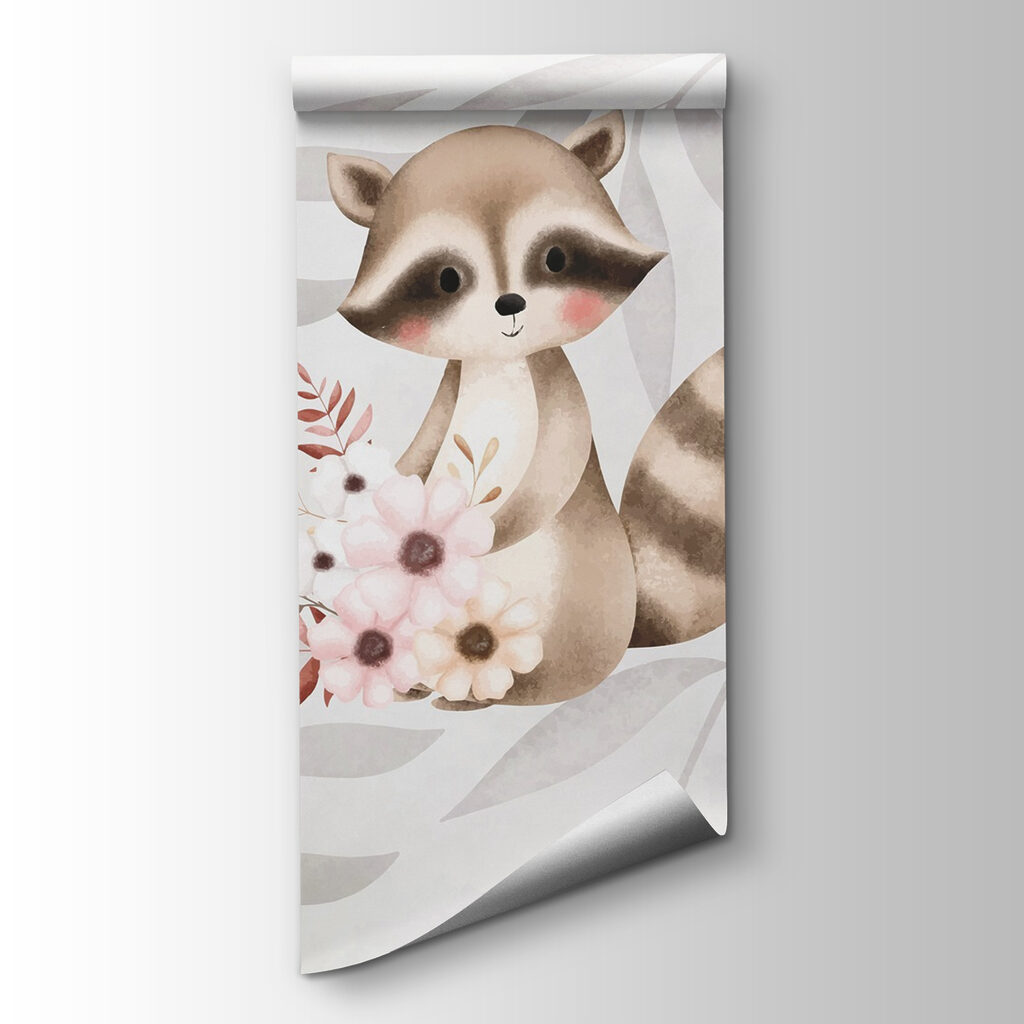 Raccoon and rabbit holding flowers