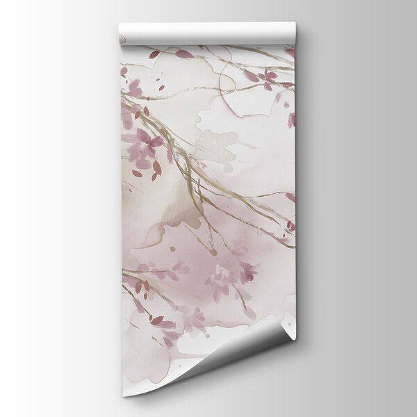 Watercolor of a tree branch with pink flowers