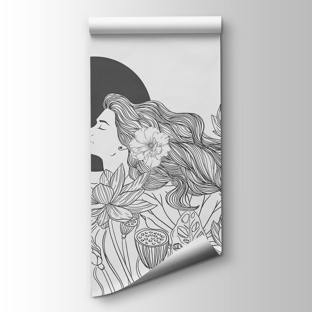 Woman with long hair and flowers