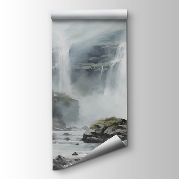 Waterfall in foggy mountains Waterfall in foggy mountains