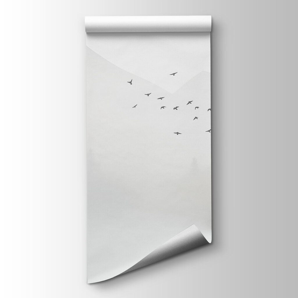 Birds flying over a foggy forest Birds flying over a foggy forest