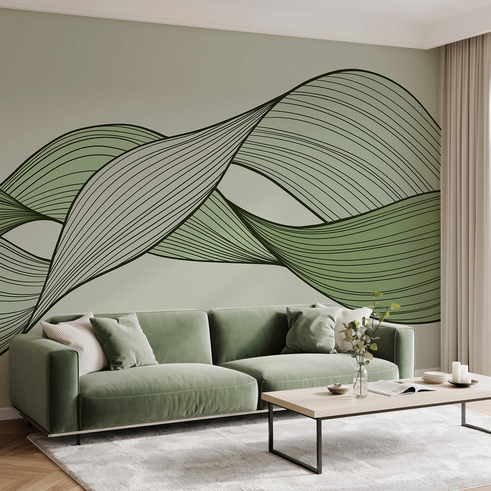 Líneas onduladas verdes y negras