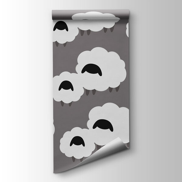 Group of white clouds with black sheep Group of white clouds with black sheep