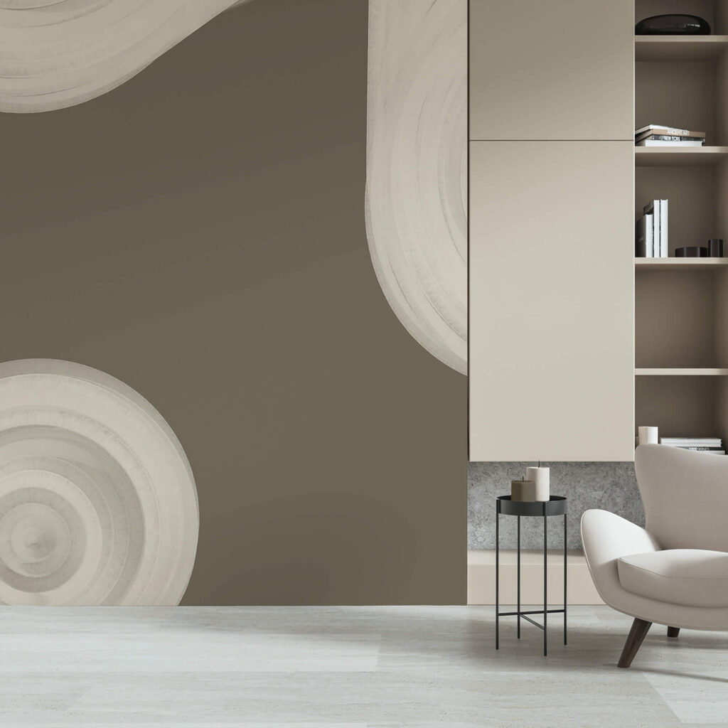 Objeto blanco con remolinos sobre fondo marrón