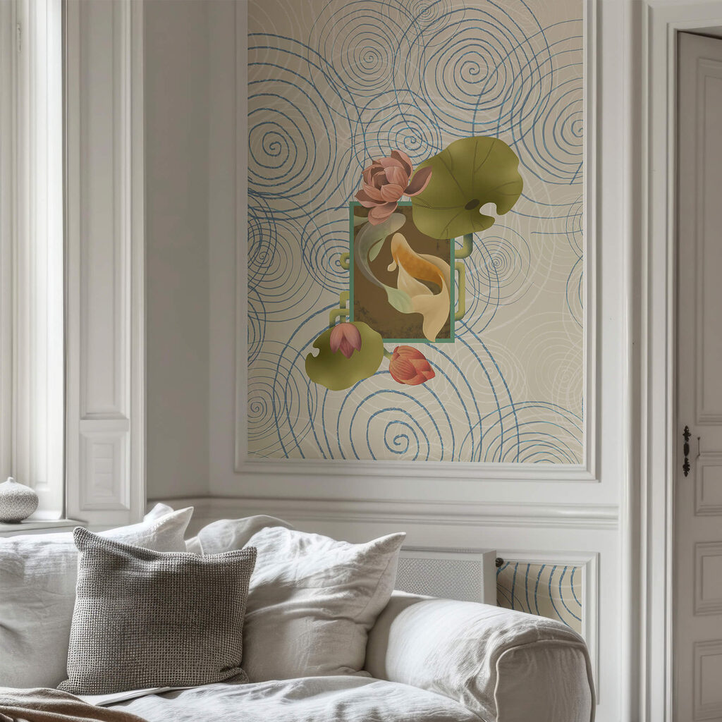 Patrón de espirales y flores