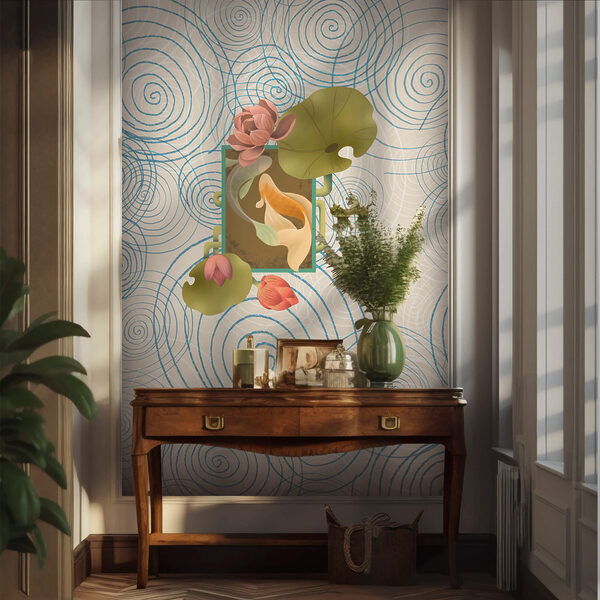 Patrón de espirales y flores