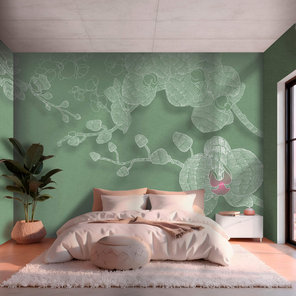Delicadas orquídeas sobre un fondo verde