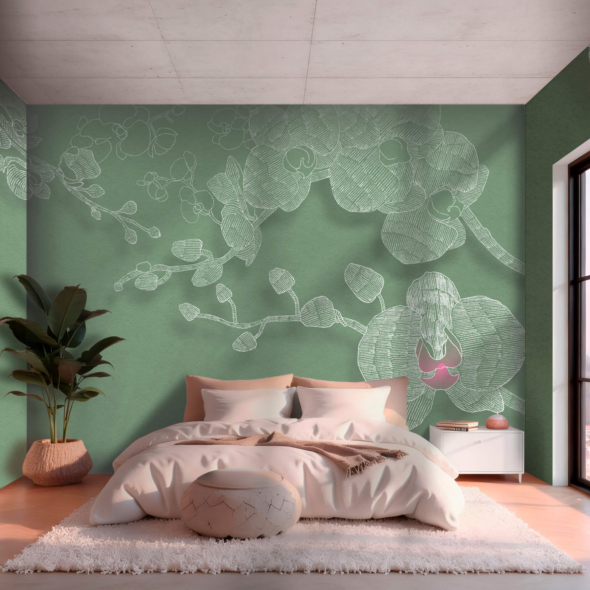 Delicadas orquídeas sobre un fondo verde
