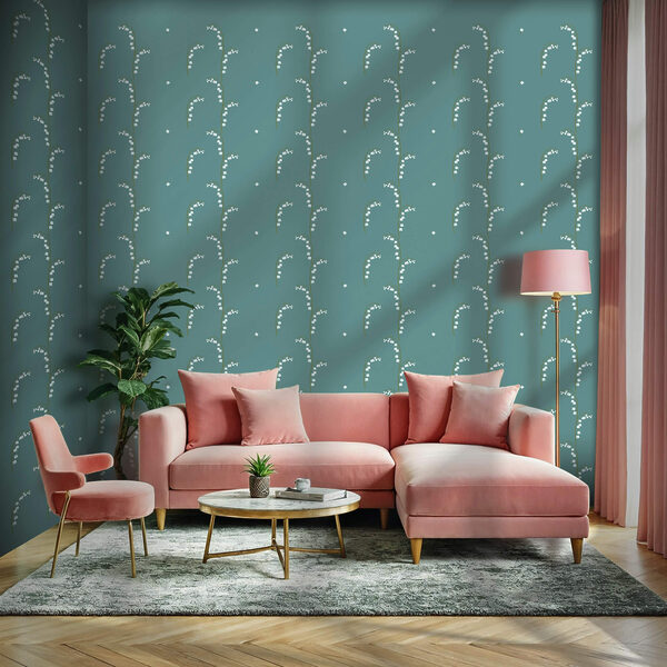 Fotomurales Fotomurales Patrón de flores blancas sobre fondo azul (SKU: t00529)