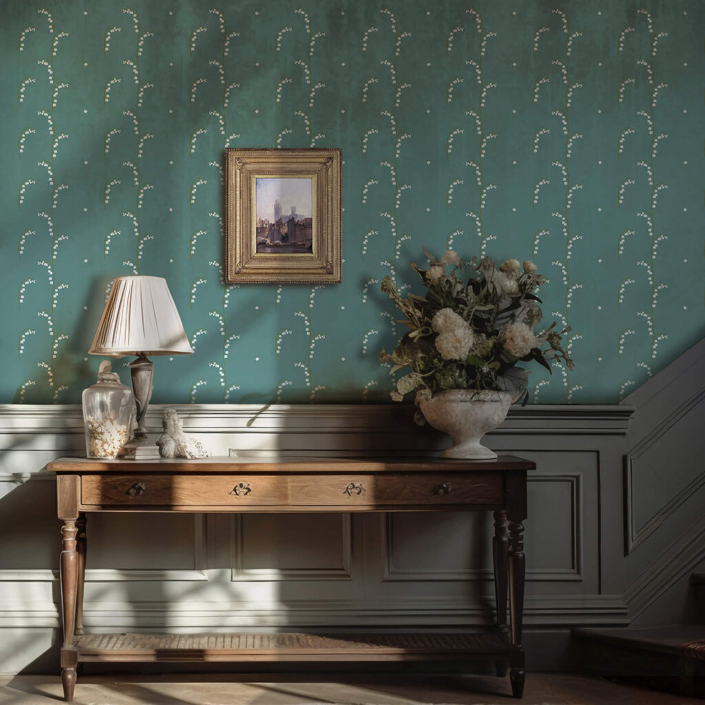 Patrón de flores blancas sobre fondo azul