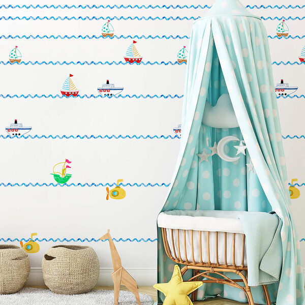 Fotomurales Fotomurales Patrón de barcos y submarinos (SKU: t00531)