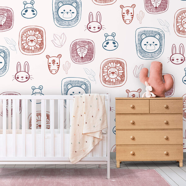 Fotomurales Fotomurales Patrón de animales sobre fondo blanco (SKU: t00483)