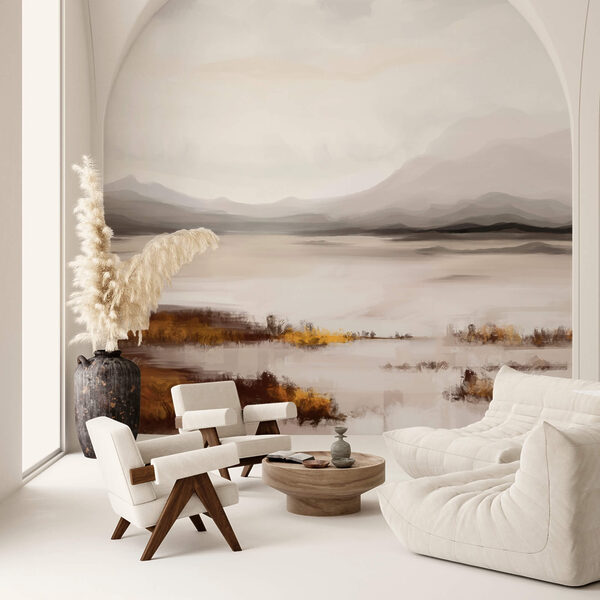 Paisaje de un lago con montañas al fondo