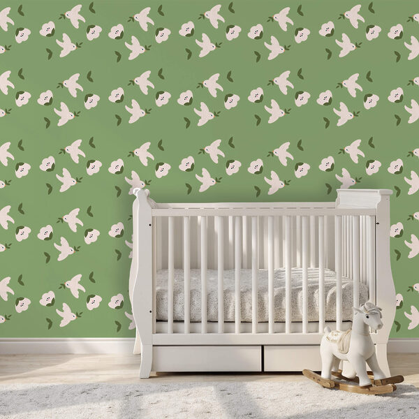 Patrón de pájaros blancos y hojas verdes Patrón de pájaros blancos y hojas verdes