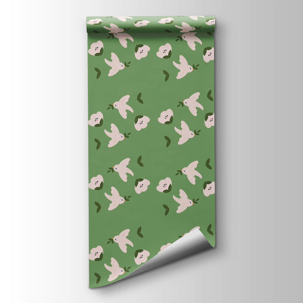 Pattern of white birds and green leaves Pattern of white birds and green leaves