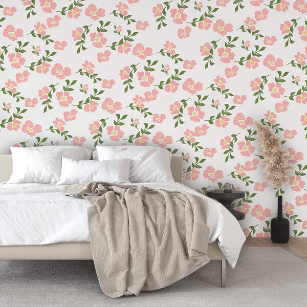 Patrón de flores rosas y hojas verdes Patrón de flores rosas y hojas verdes