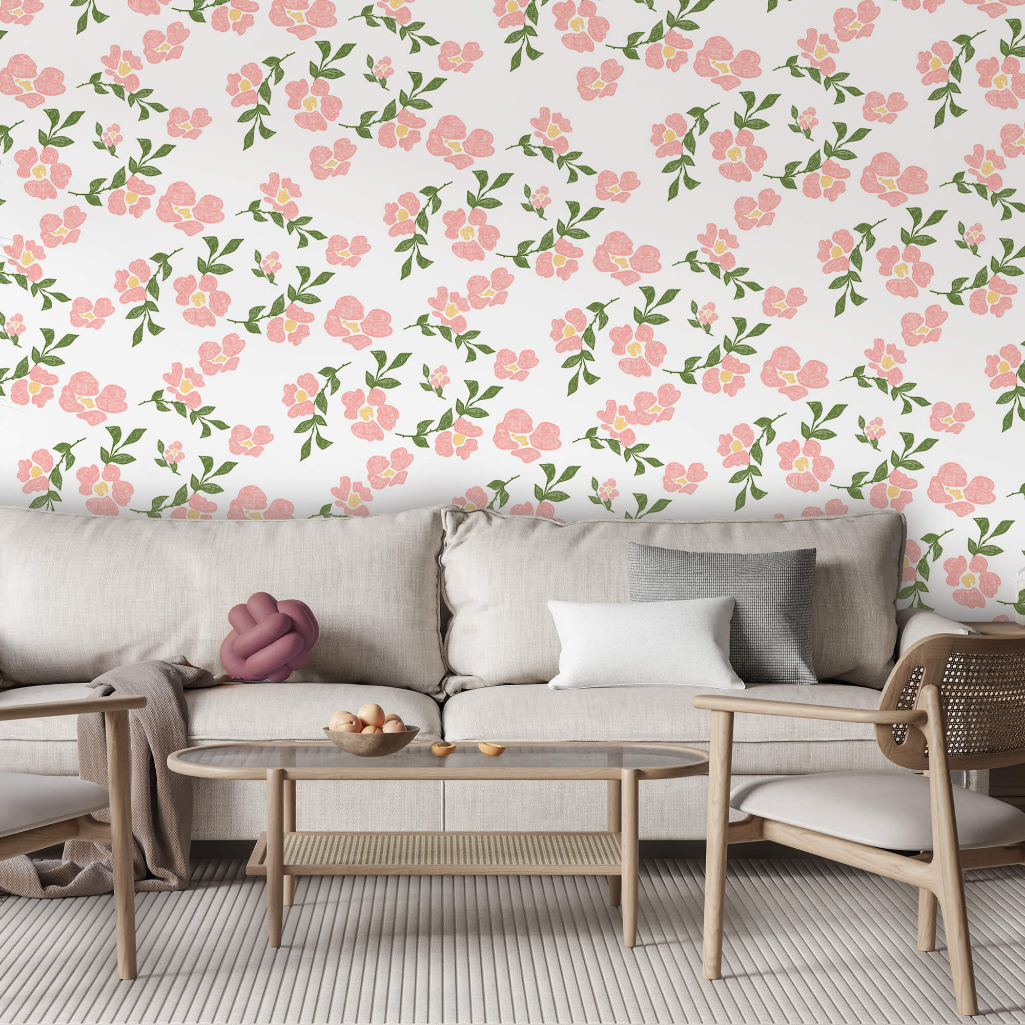 Patrón de flores rosas y hojas verdes Patrón de flores rosas y hojas verdes