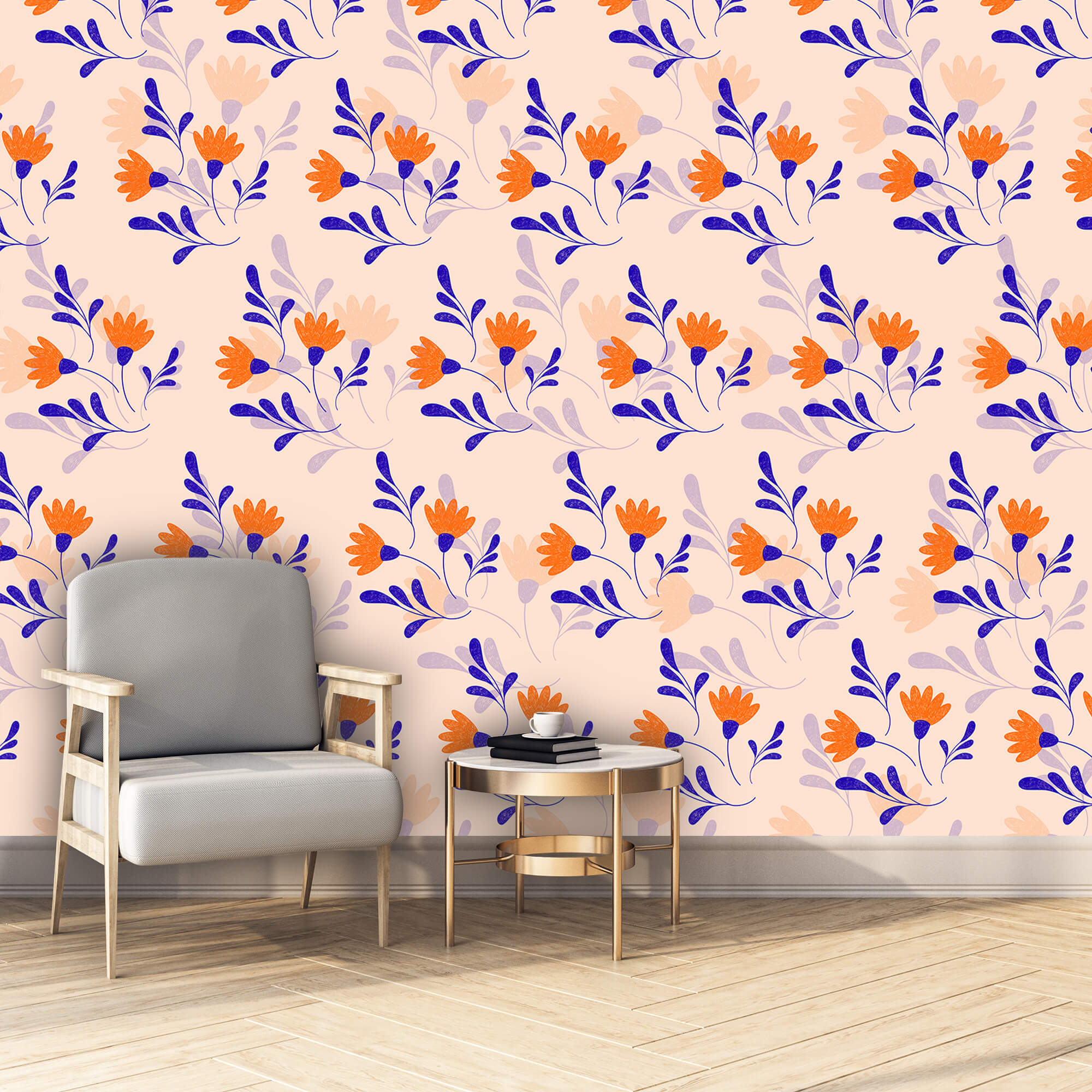 Patrón de flores y hojas