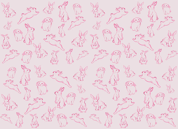 Group of rabbits drawn in pink Group of rabbits drawn in pink