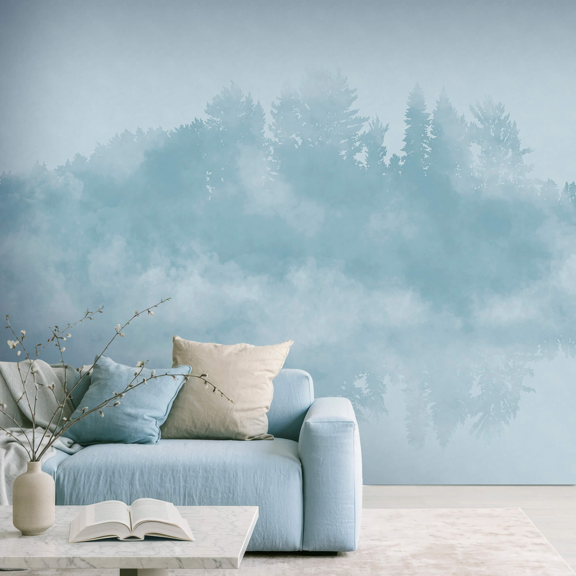 Nube de humo y árboles