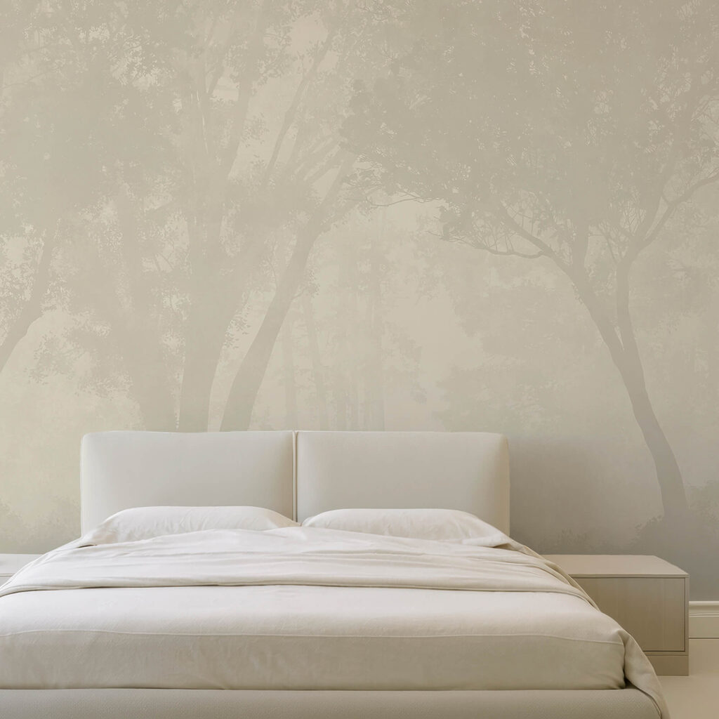 Bosque brumoso con árboles