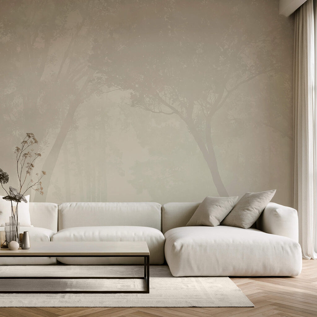 Bosque brumoso con árboles