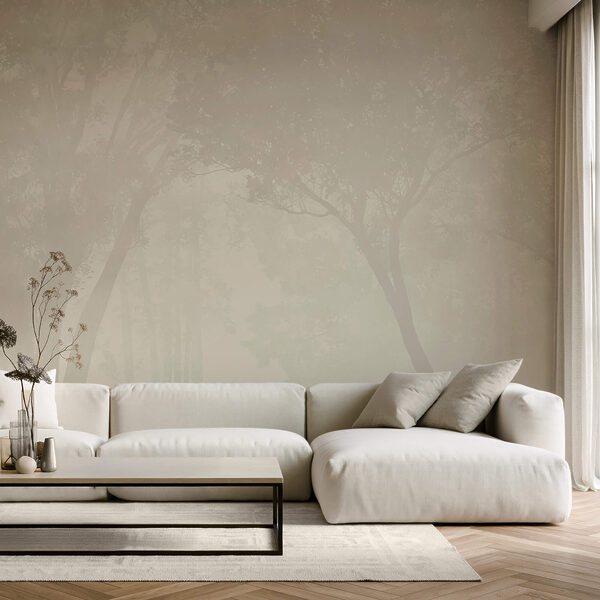 Bosque brumoso con árboles