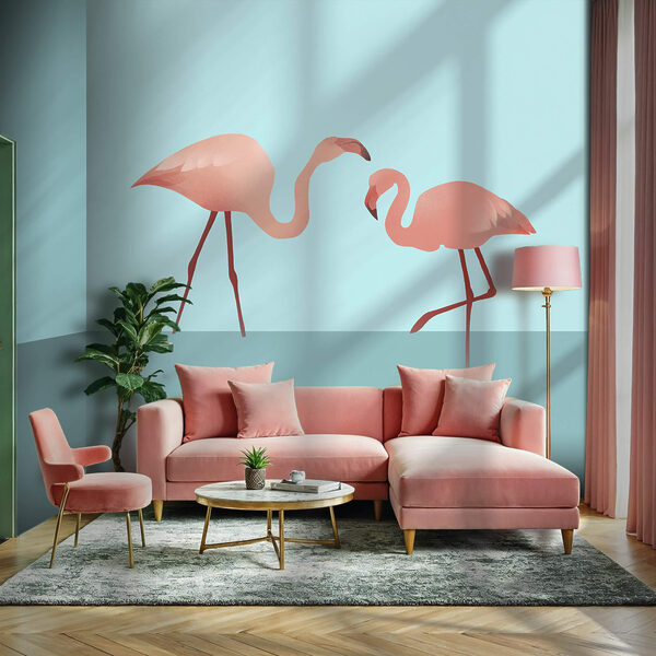 Grupo de flamencos de pie en el agua