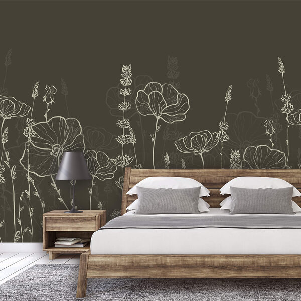 Una hilera de flores sobre un fondo oscuro