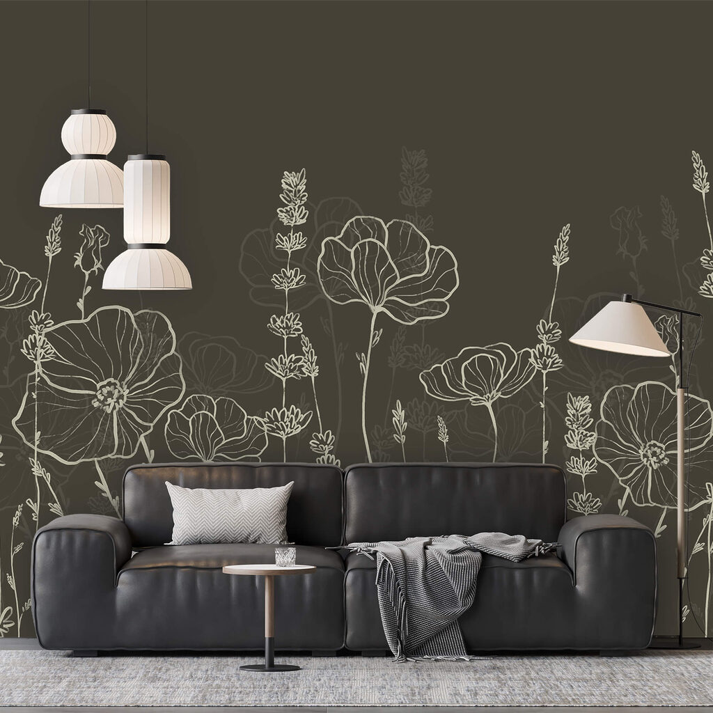 Una hilera de flores sobre un fondo oscuro