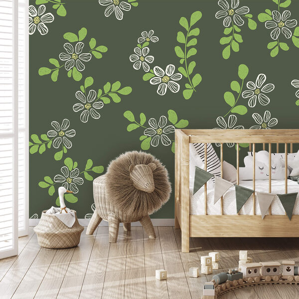 Diseño de flores blancas y hojas verdes