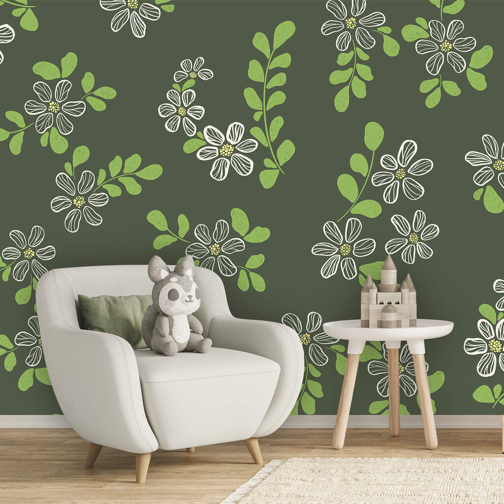 Diseño de flores blancas y hojas verdes