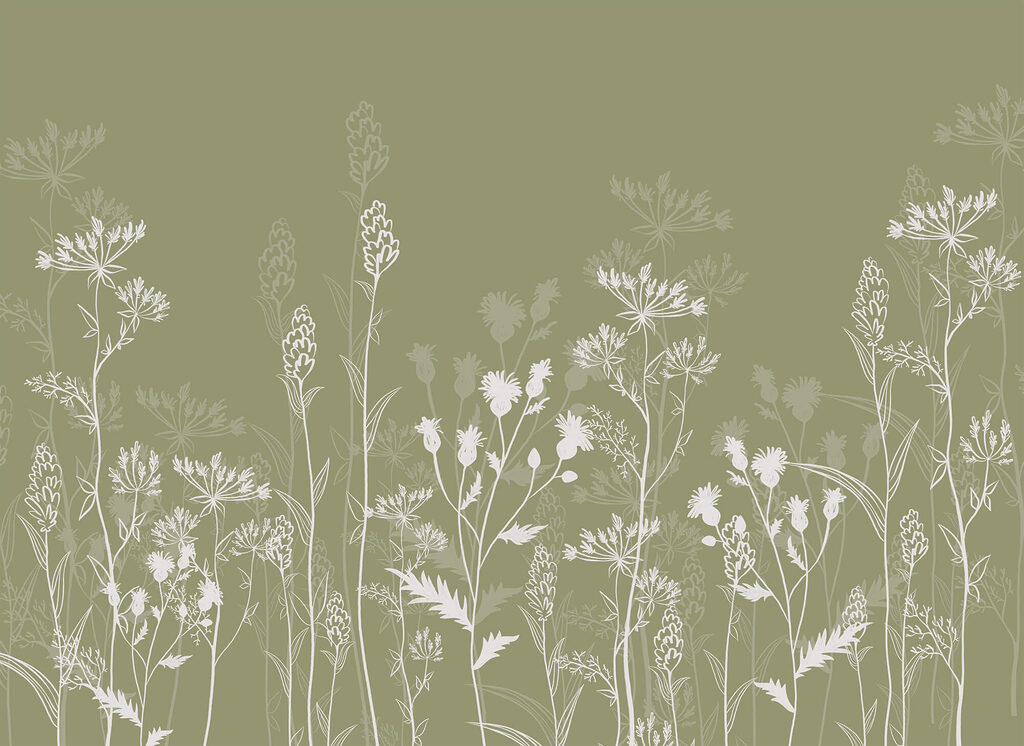 Delicate floral silhouettes on green background Delicate floral silhouettes on green background