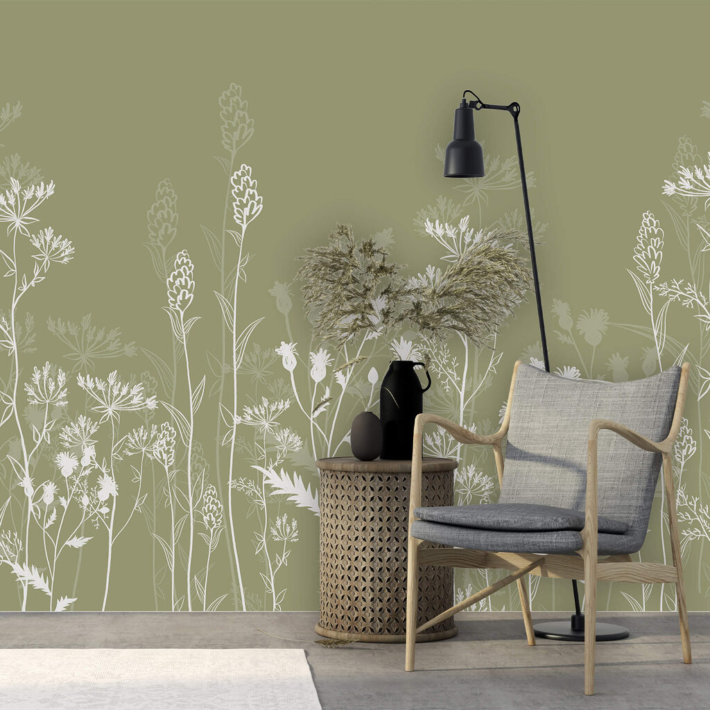 Delicadas siluetas florales sobre fondo verde Delicadas siluetas florales sobre fondo verde